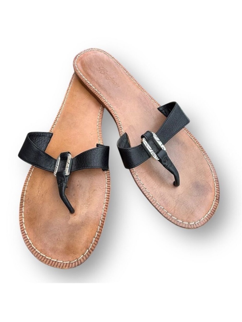 Brighton 5645 Ocean Women's Black Leather Flip Flop Sandals Size 9 Casual